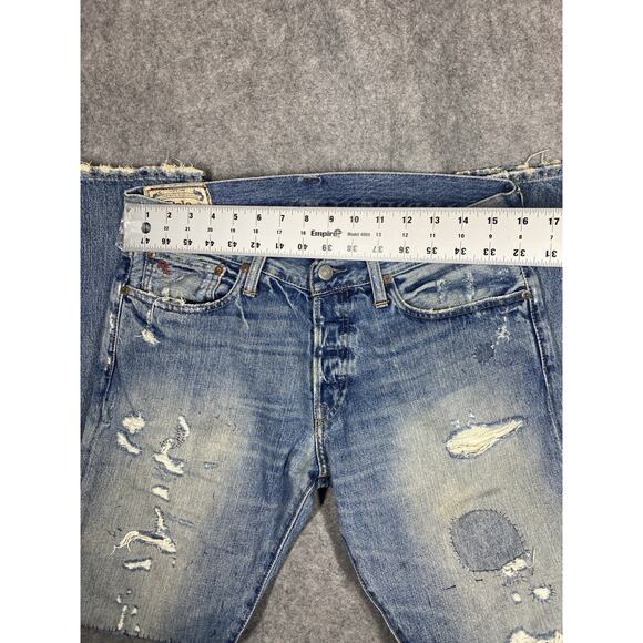 Polo Ralph Lauren Jeans Mens 32 x 30 Blue Sullivan Slim Distressed Patches - Picture 2 of 16
